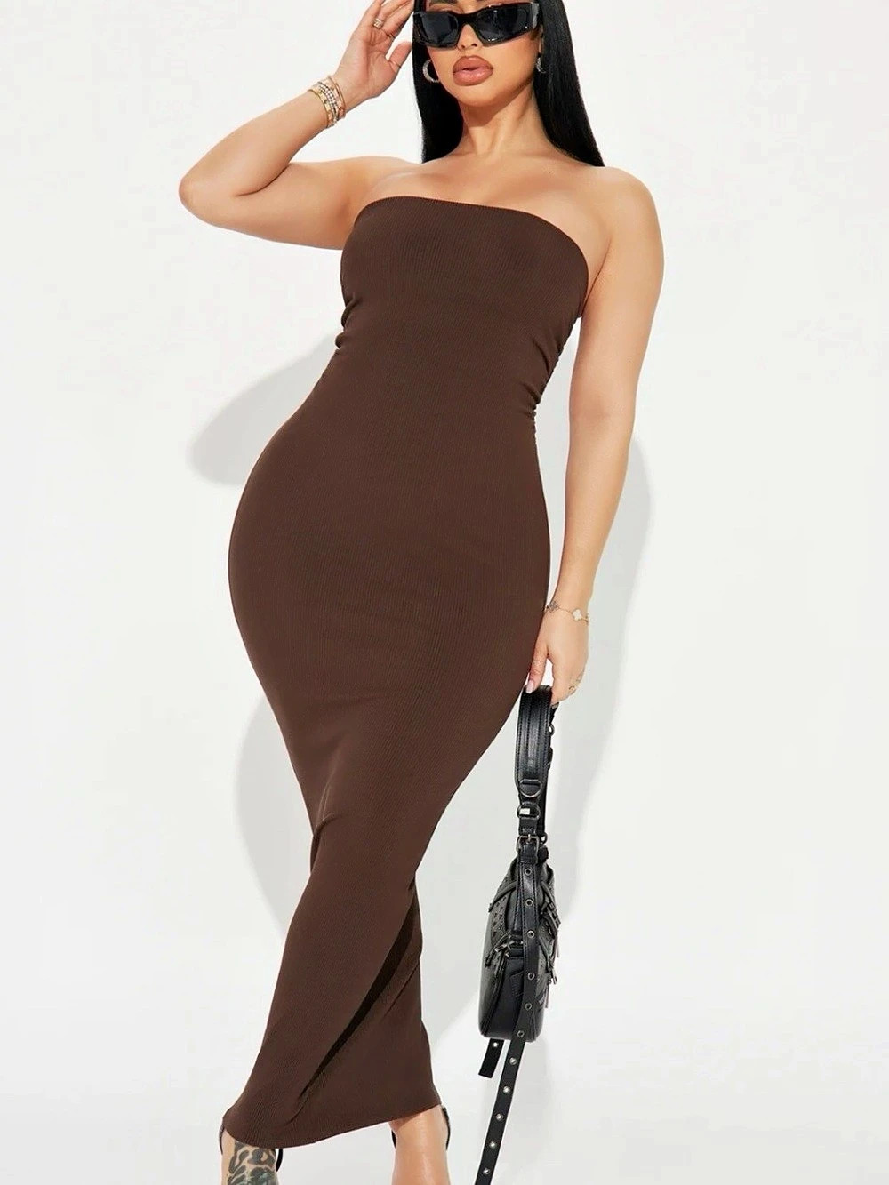 Fashion Nova
Satisfied Ribbed Maxi Dress Set Strapless Brown NWT